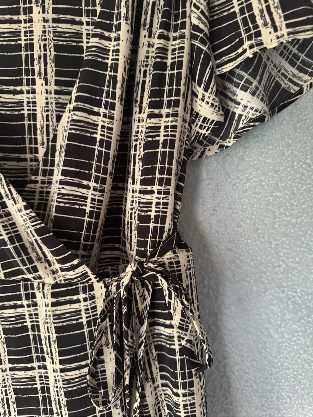 Urban Outfitters Black and Ivory Plaid Wrap Midi Dress - Picture 9 of 9